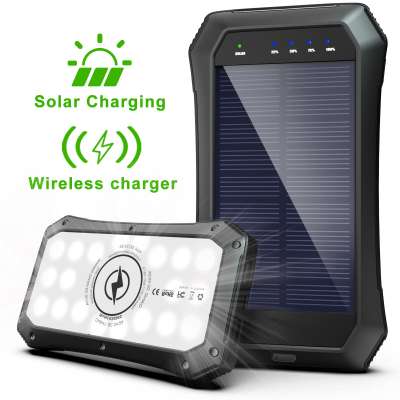 20000mah Waterproof Portable Fast Charger Power bank Wireless Solar Power Bank with light 20000 mah solar mobile power bank